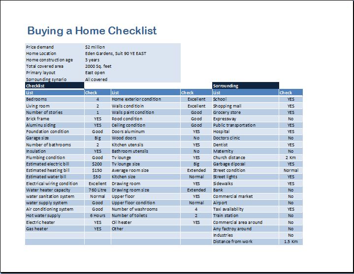Checklist Template Xls Buying a Home Checklist Template