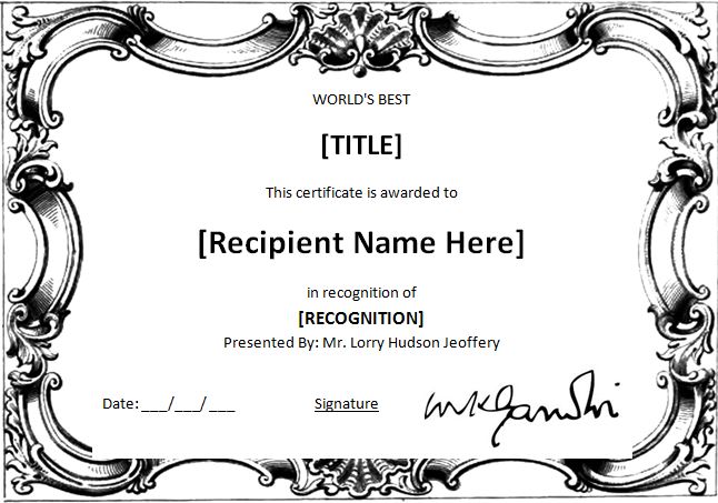 How do you word a certificate of recognition?