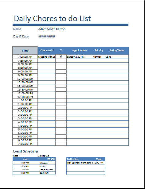 Free Editable Chore Chart Template