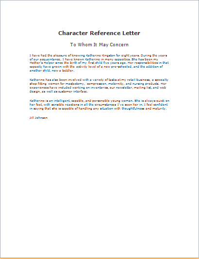 Character Reference Letter Template .doc | Word & Excel ...