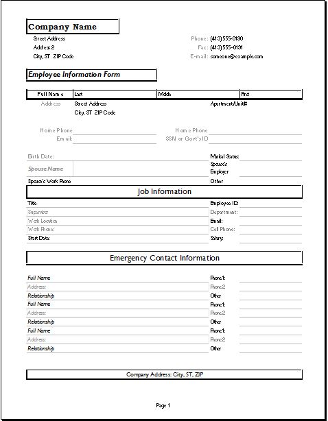 Emergency Contact Excel Template