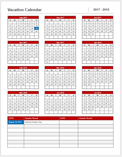 Vacation Calendar Template 2017-18 for MS Word | Word & Excel Templates