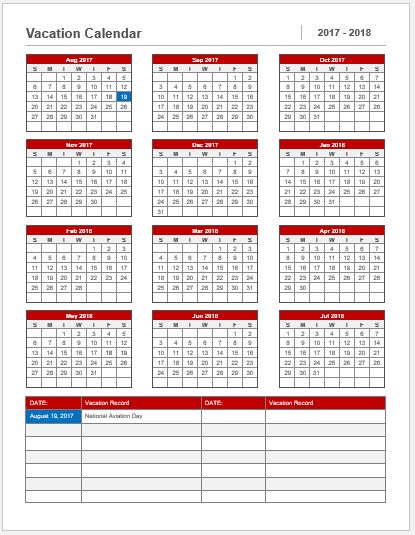 Vacation Calendar Template 2017 18 For MS Word Word Excel Templates Vacation Calendar Template 2017 18 For MS Word Word Excel Templates