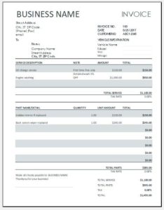 Auto repair receipt template