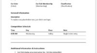 Car show registration form