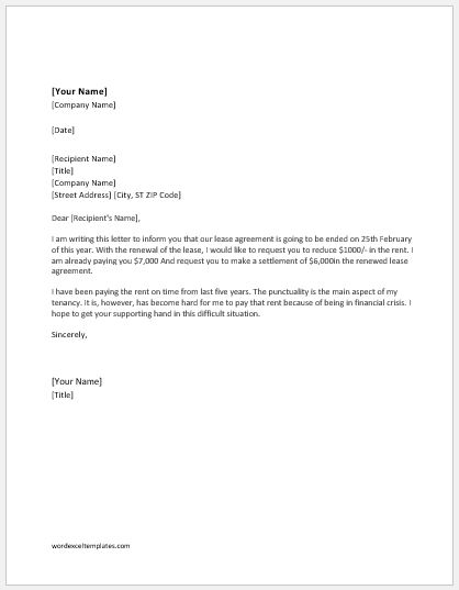 Rent Reduction Request Letter