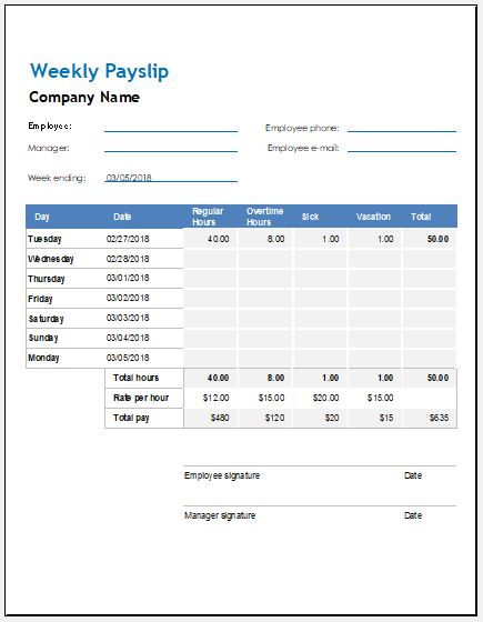 Weekly payslip template