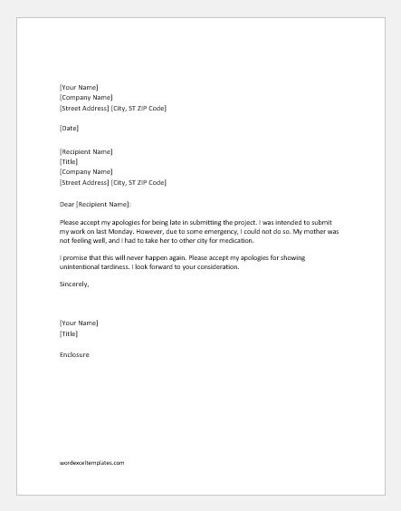 Apology Letter For Late Submission Of Project Word Excel Templates