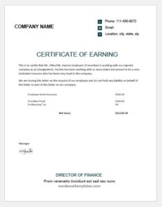 Certificate of earning