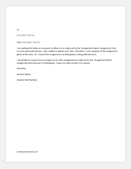 Request letter to the professor to make-up an assignment