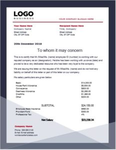 Salary certificate format