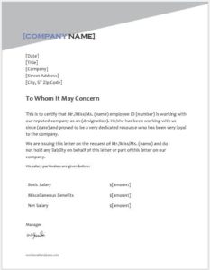 Salary certificate format