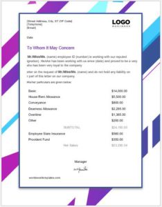 Employee salary certificate format