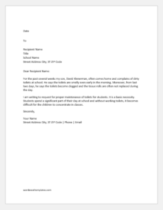 Complaint Letter about Poor Maintenance of Toilet in School