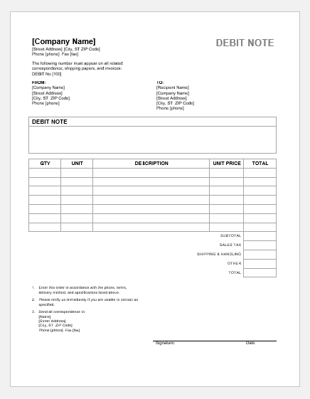 Debit note format