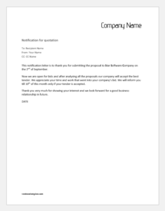Notification Letter to Supplier for Quotation