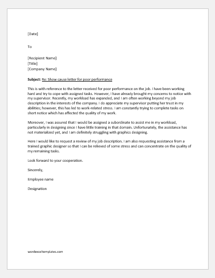 Reply to show cause letter for poor performance