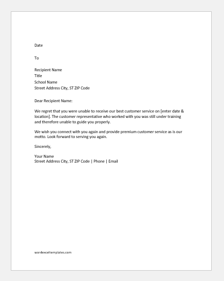 Bad customer service response letter