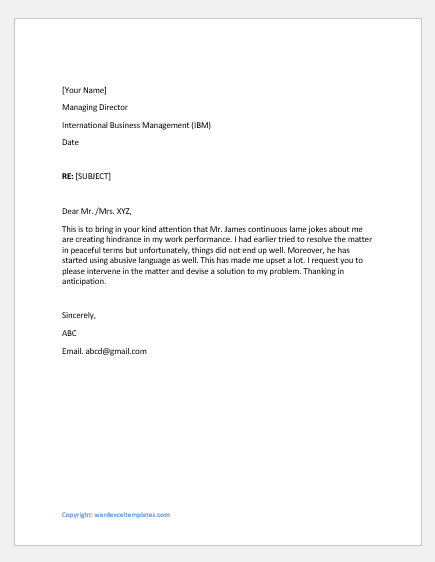 Complaint letter for bad language use