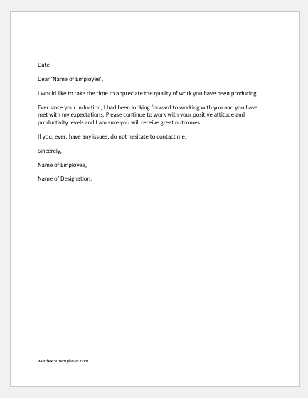 Managers appreciation letter to an employee