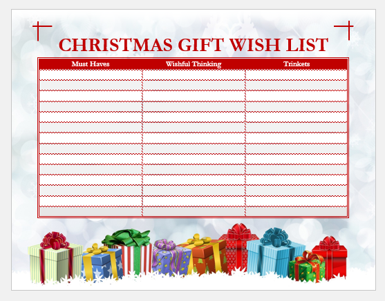 Christmas gift wish list template