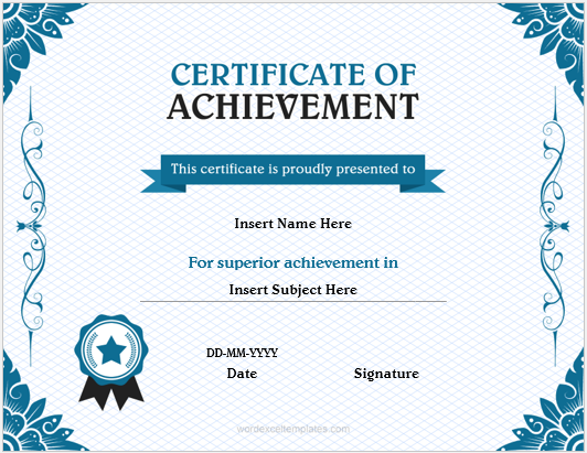 Achievement award certificate