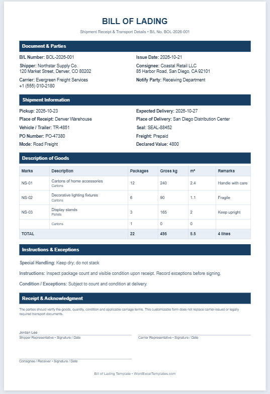 Bill of Lading Generator