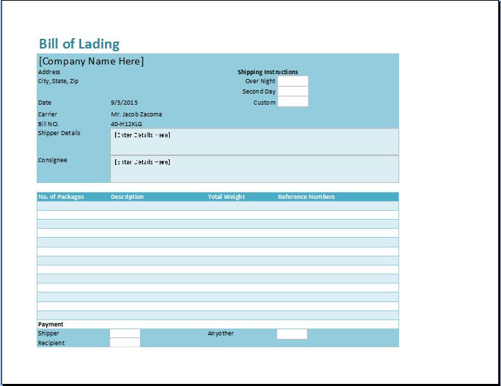 Free Bill Of Lading Template Excel from www.wordexceltemplates.com