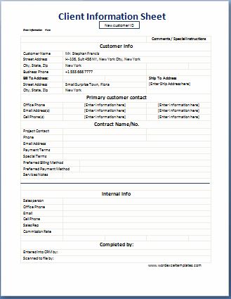 Business Format client information sheet