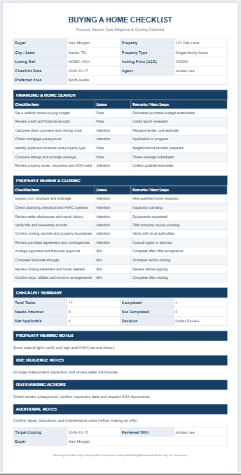 Buying a Home Checklist Template