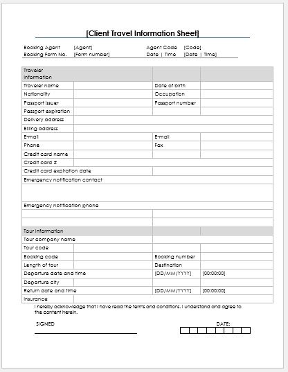 Client travel information sheet