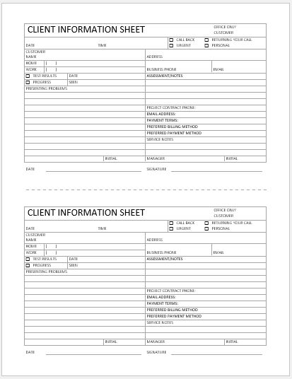 Customer information sheet