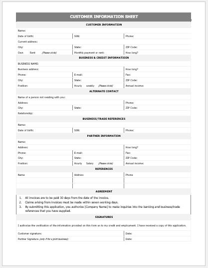 Client Information Sheet Template from www.wordexceltemplates.com