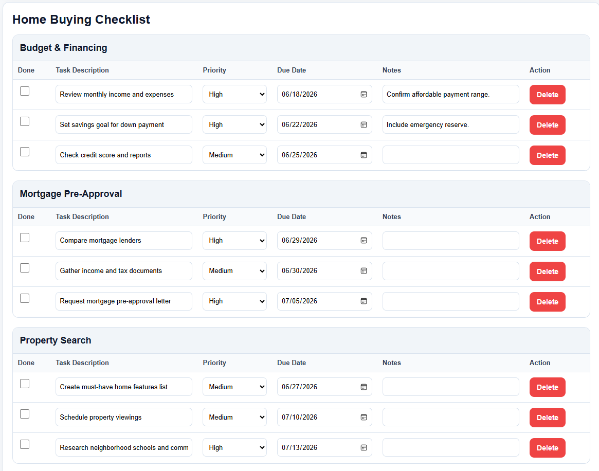 Home Buying Checklist
