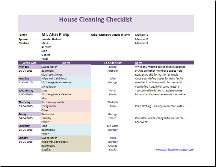 House Cleaning Schedule Template from www.wordexceltemplates.com