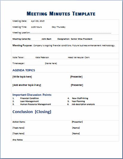 Formal Meeting Minutes Template