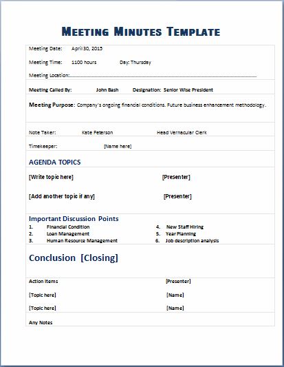 Minutes Of Meeting Templates 15 Word Pdf Download Riset
