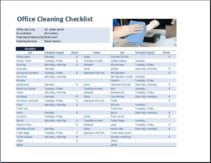 Office Cleaning Schedule Chart