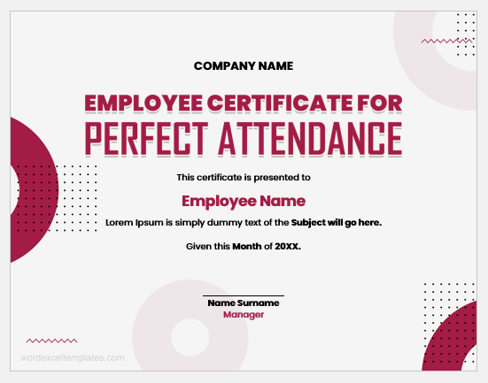 Perfect attendance certificate template