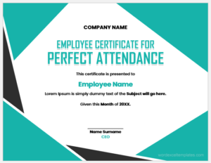 Perfect attendance certificate template