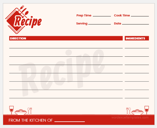 Cooking recipe card sample