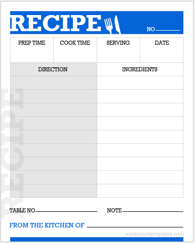 Cooking recipe card template