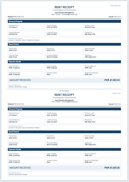 Rent Receipt (Landlord - Tenant) Copy