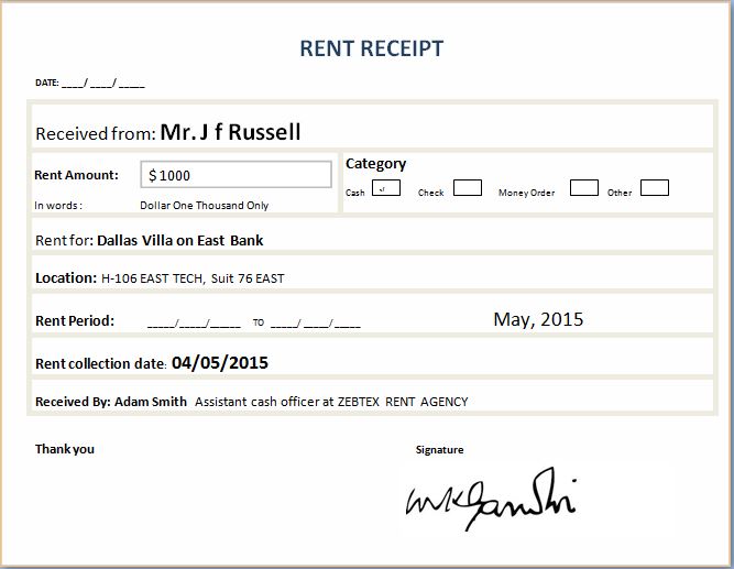 Formal Rent Receipt Template Word Excel Templates