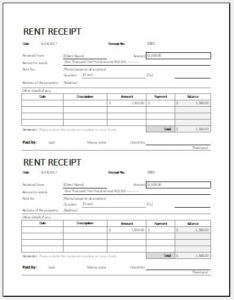 Rent payment receipt template MS Excel