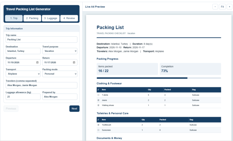 Travel Packing List Template