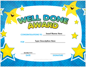 Well done award certificate template