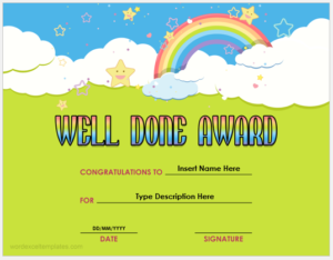 Well done award certificate template