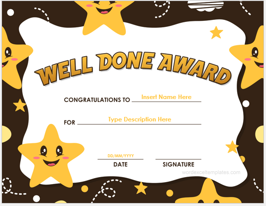 Well done award certificate template