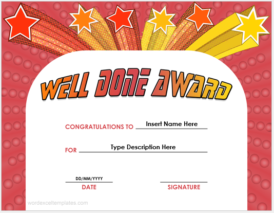 Well done award certificate template